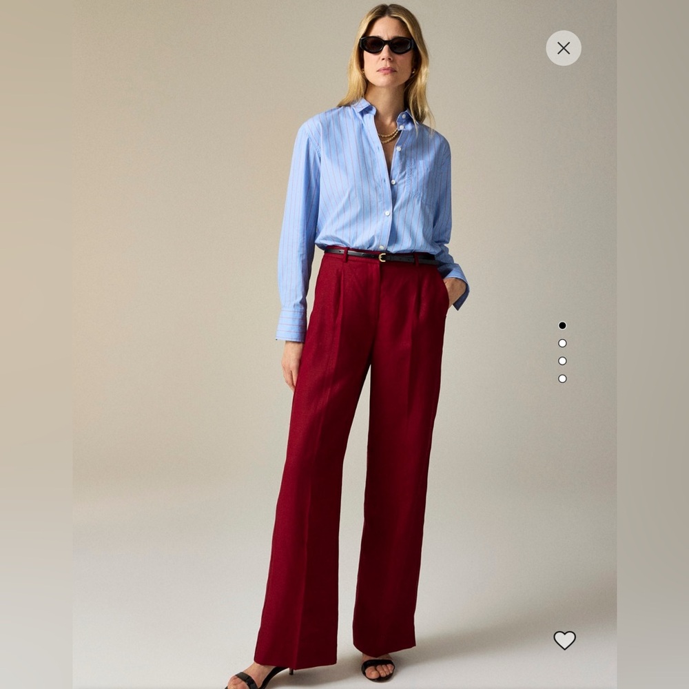 NWT J Crew Bordeaux Berry Wide Leg Linen Pant 8